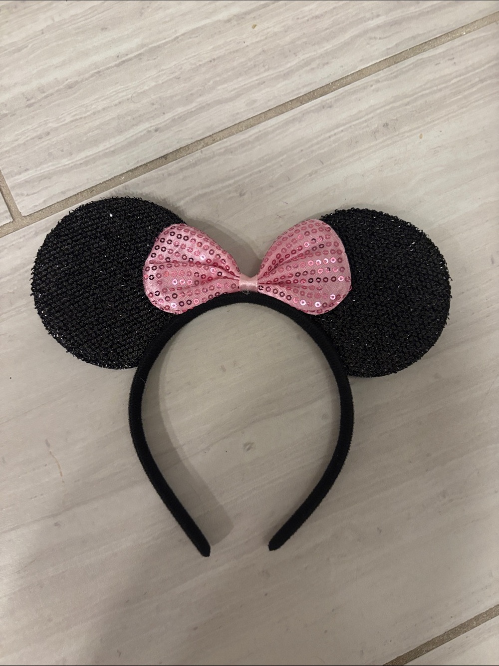 Kids Black Sequin Ear Headband with Pink Sequin Bow